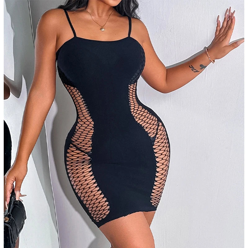 Midnight Curve Mesh Bodycon Mini Dress