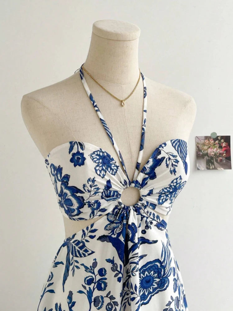 Blue Porcelain Floral Mini Dress