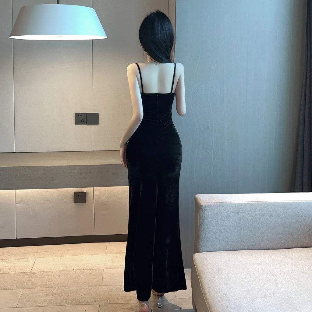 Midnight Velvet Slit Maxi Dress ✅