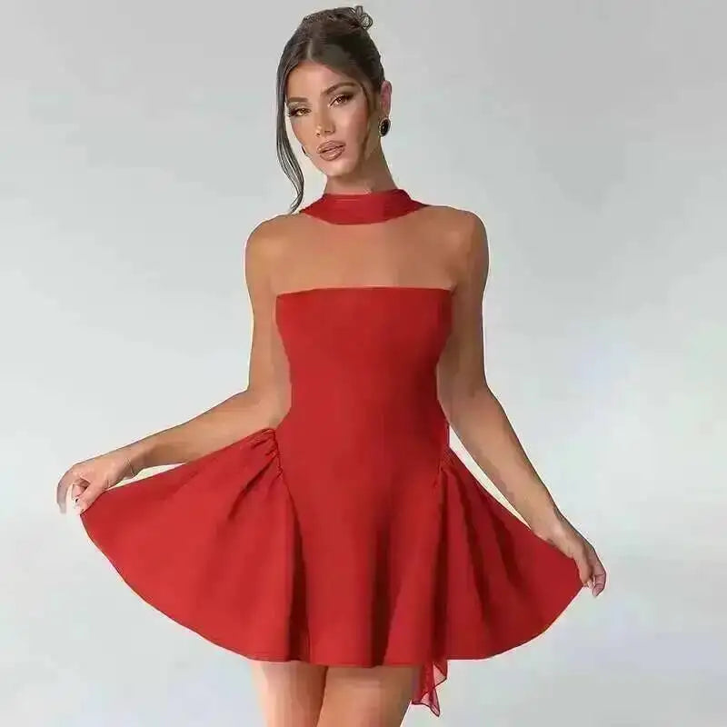Elegant Halter Neck Backless Mini Dress
