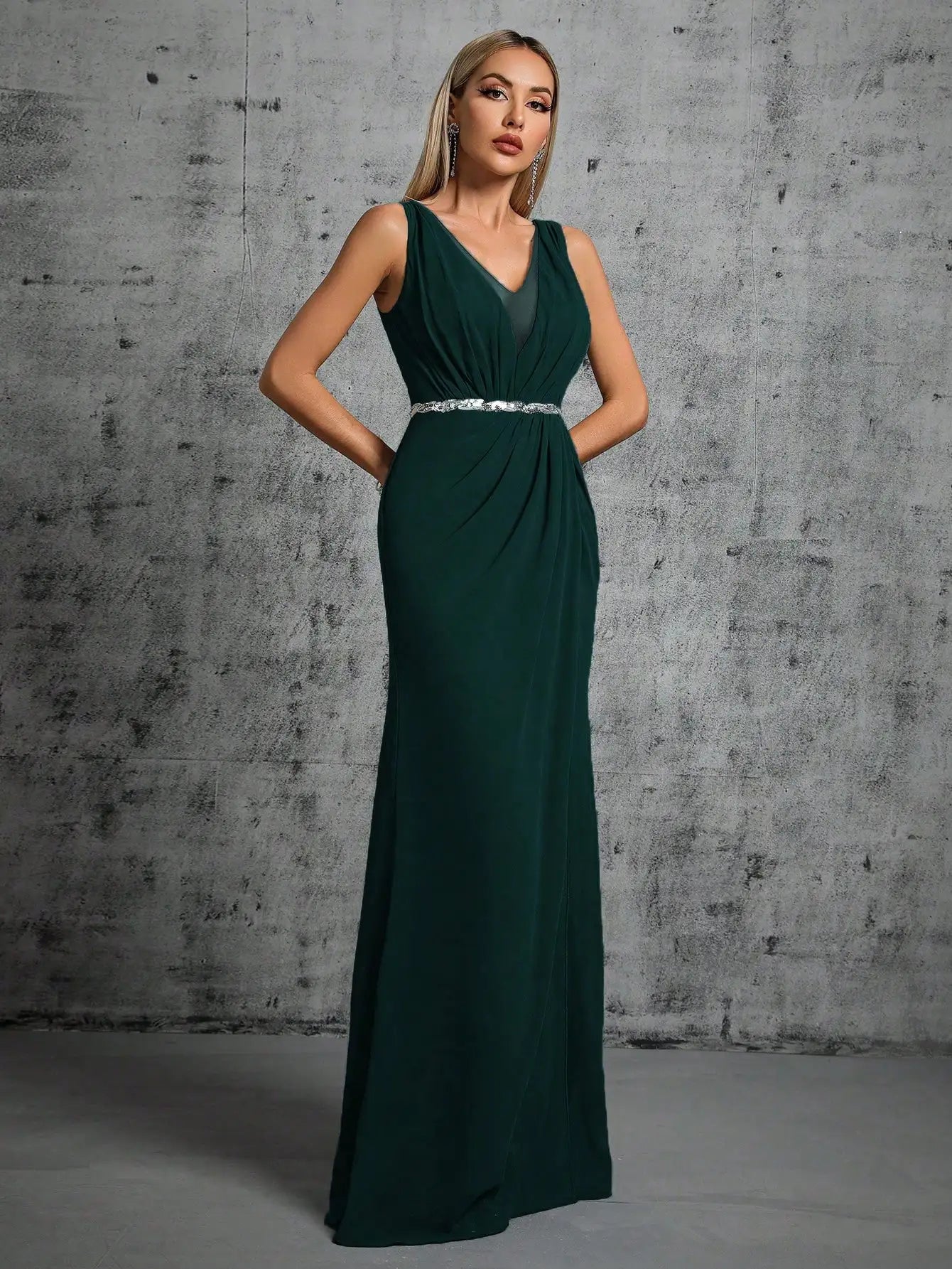 Elegant V-Neck A-Line Evening Maxi Dress for Women