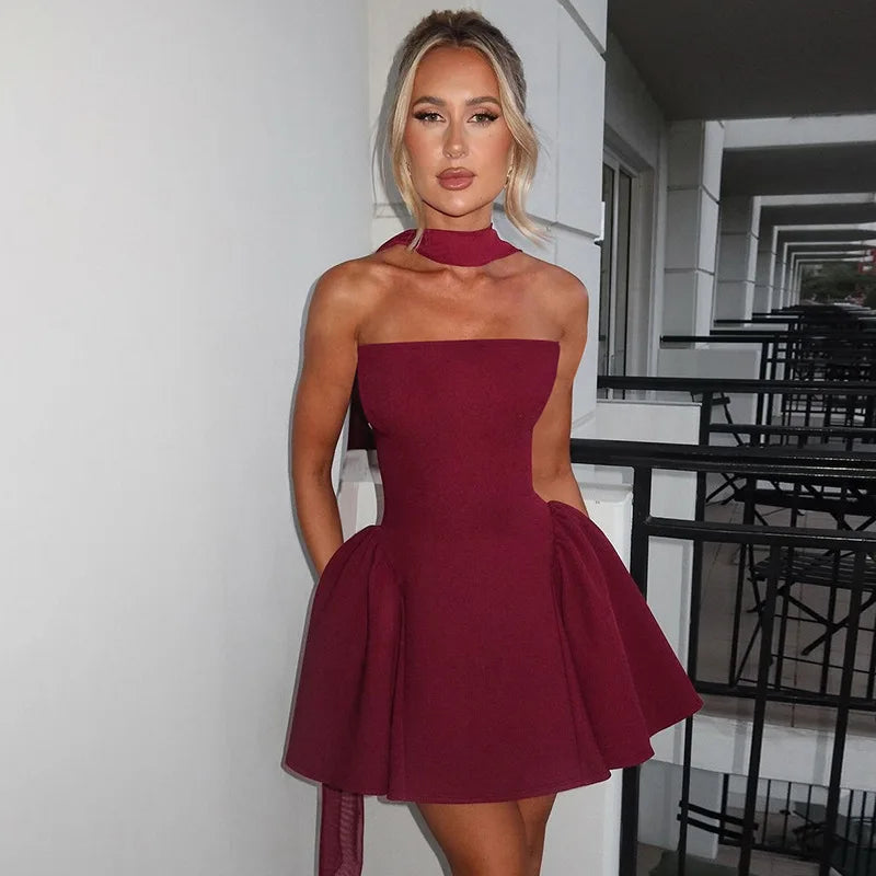 Elegant Halter Neck Backless Mini Dress