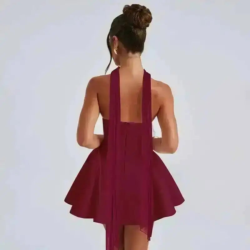Elegant Halter Neck Backless Mini Dress