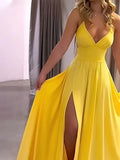 Elegant Yellow Slit Maxi Party Dress