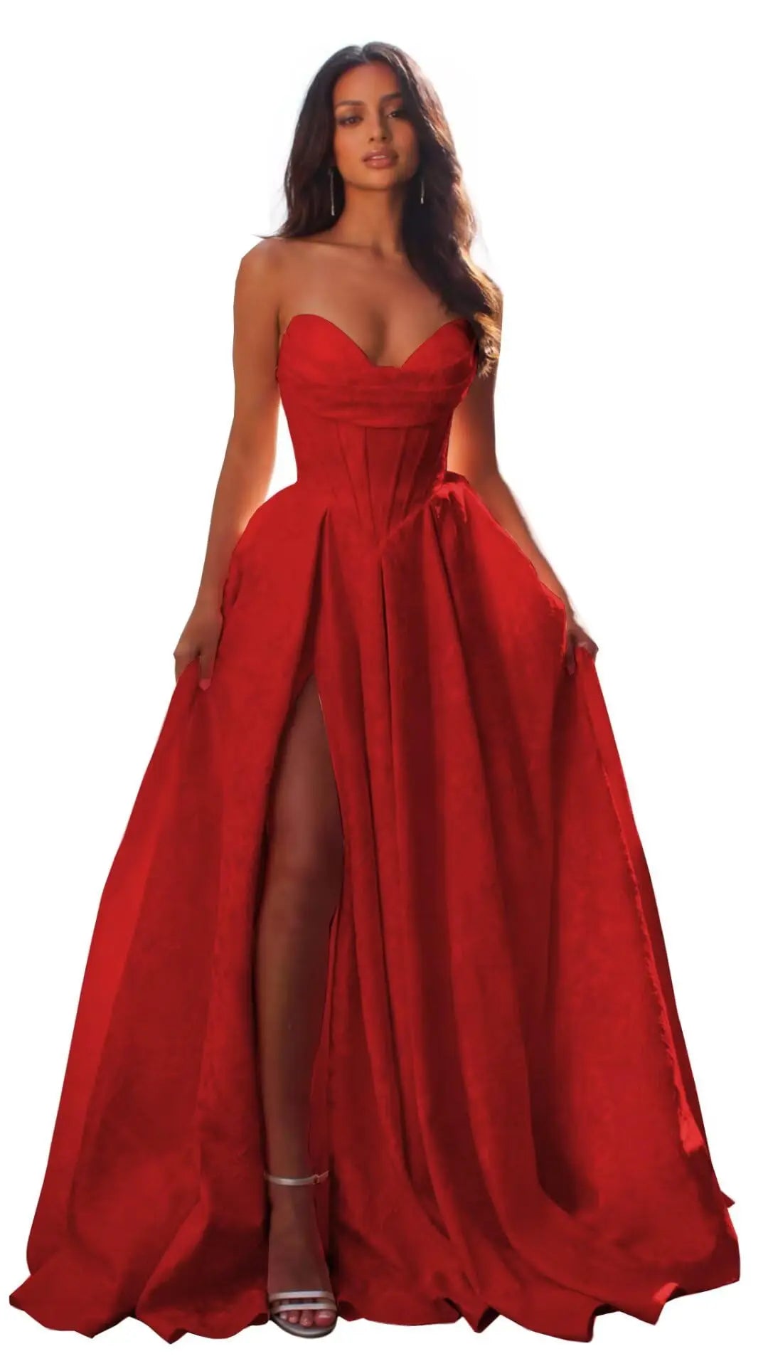 Elegant Blush Pink Satin Ball Gown with Sweetheart Neckline & High Slit