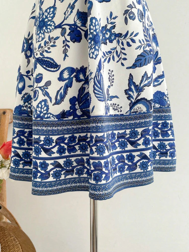 Blue Porcelain Floral Mini Dress