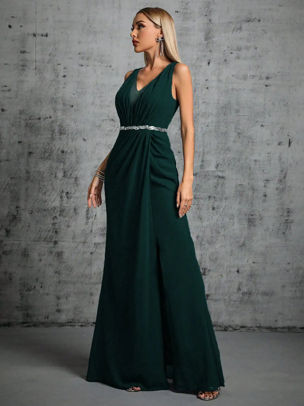 Elegant V-Neck A-Line Evening Maxi Dress for Women