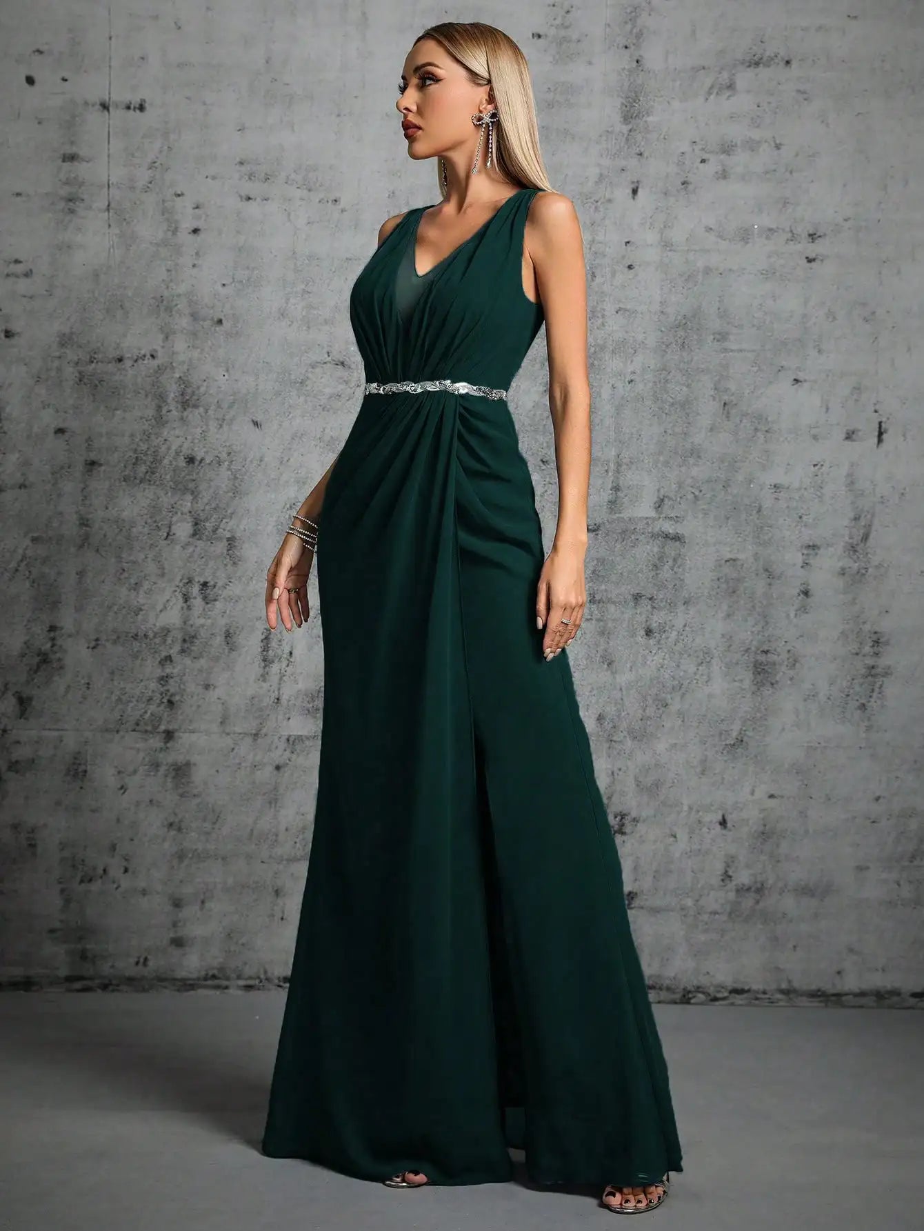 Elegant V-Neck A-Line Evening Maxi Dress for Women