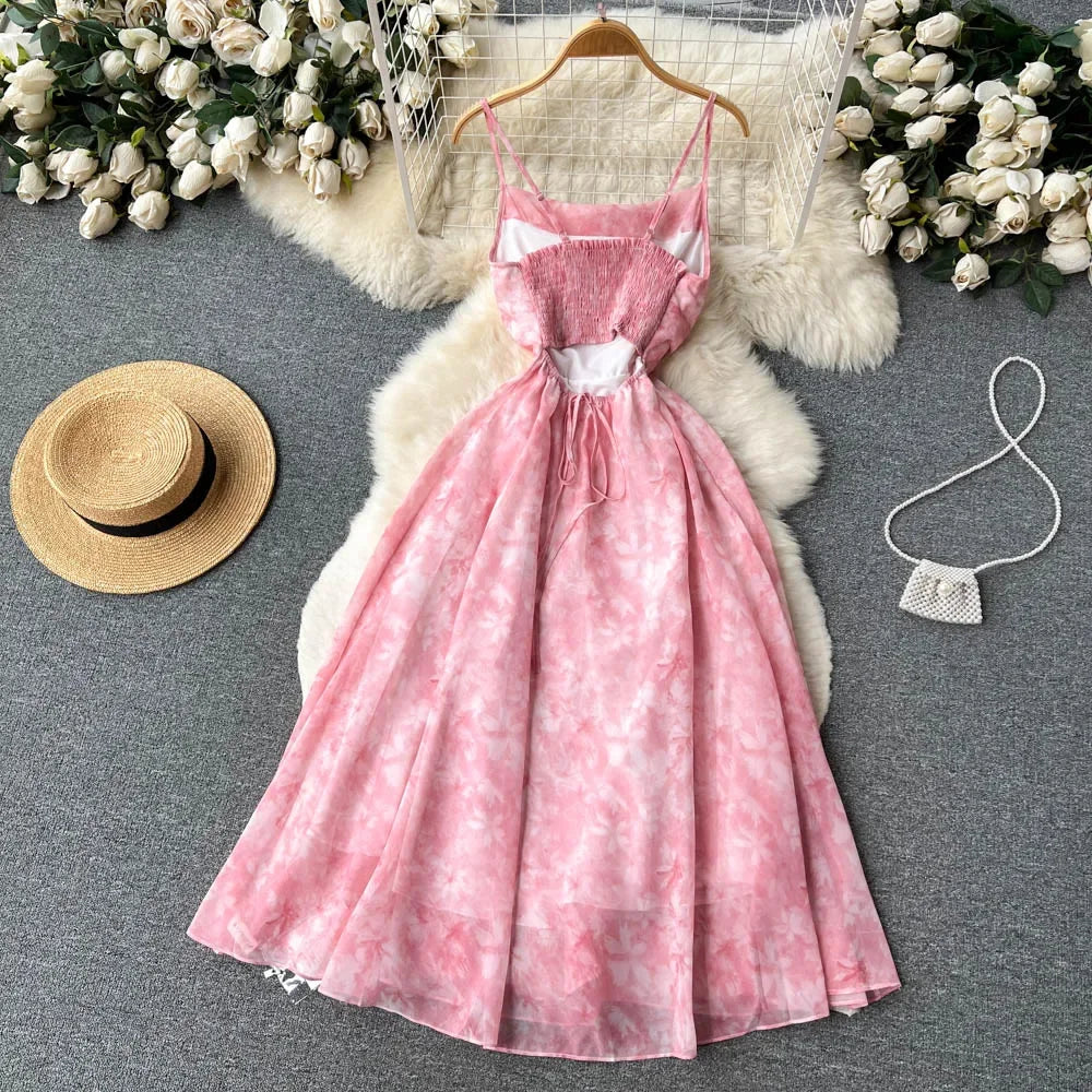 Elegant Floral Chiffon Midi Dress