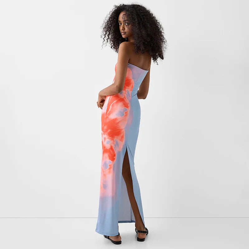 Sunset Strapless Tie-Dye Maxi Dress