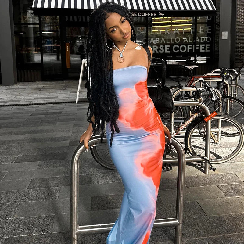 Sunset Strapless Tie-Dye Maxi Dress