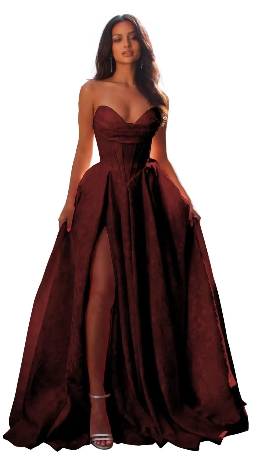 Elegant Blush Pink Satin Ball Gown with Sweetheart Neckline & High Slit