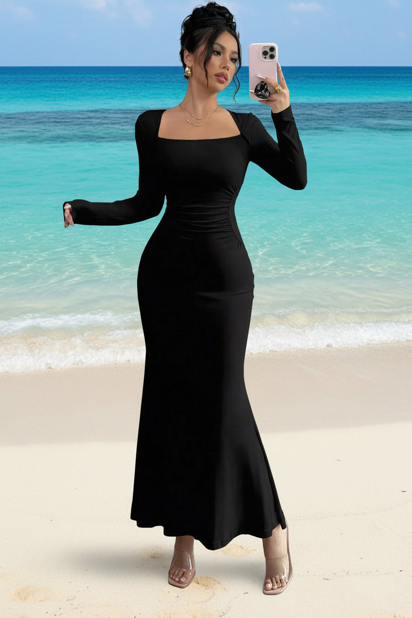 Elegant Square Neck Mermaid Maxi Dress