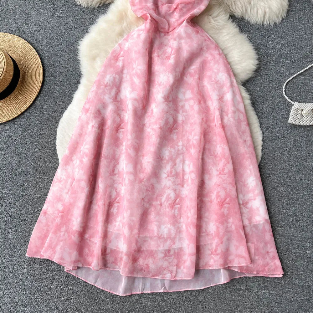 Elegant Floral Chiffon Midi Dress