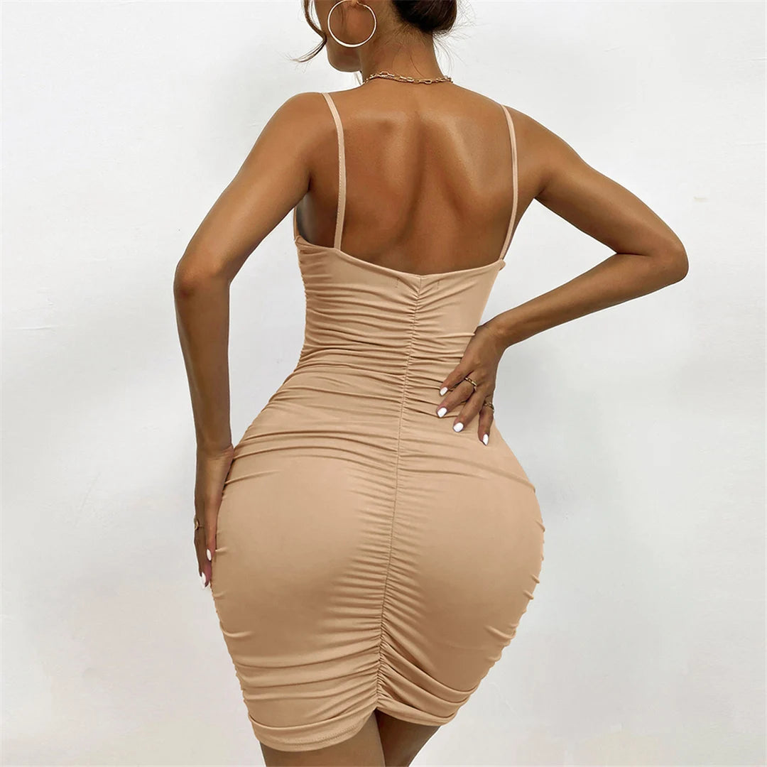 Elegant Ruched Bodycon Mini Dress for Women