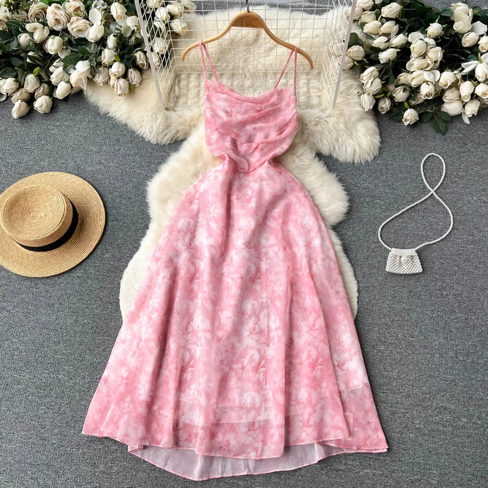 Elegant Floral Chiffon Midi Dress